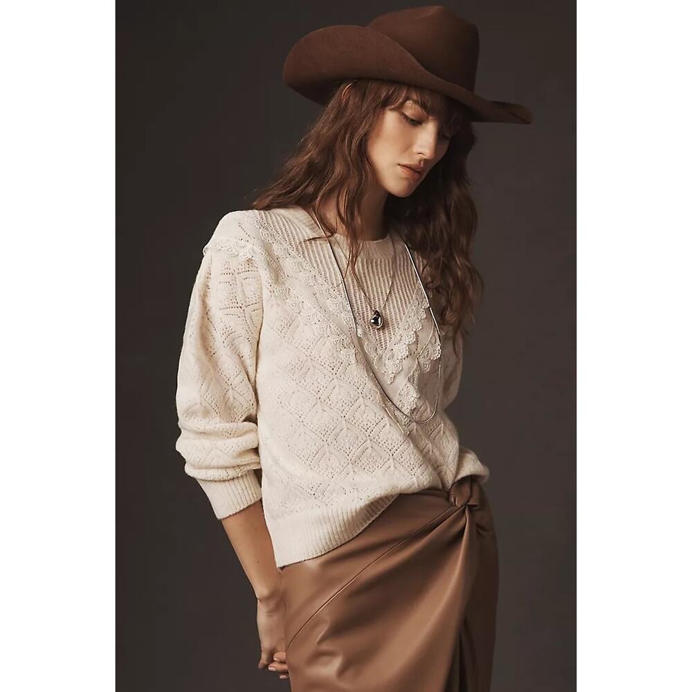 Anthropologie Pointelle Sweater Ivory S